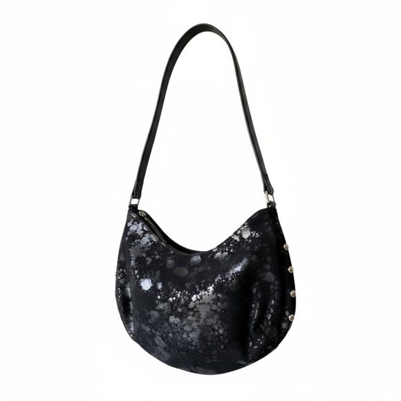 Barbara Milano Black Genuine Cowhide Leather Bag with Silver Studs Made in Italy - Picture 1 of 12